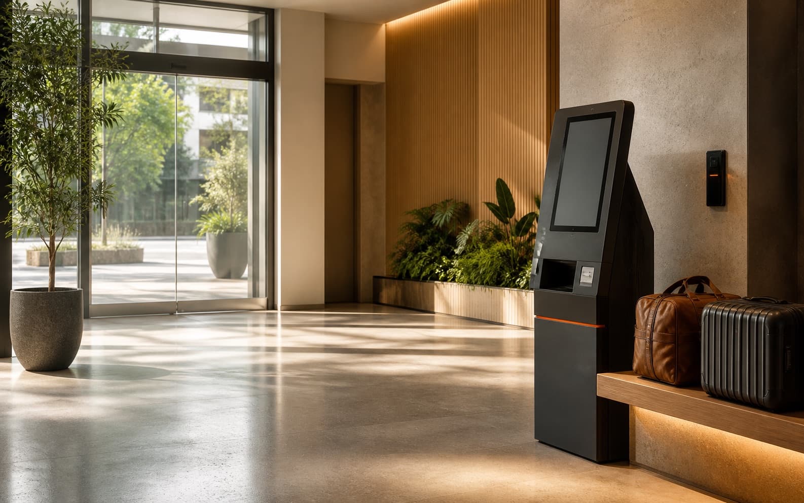 Khu vực self check-in tại sảnh lưu trú hiện đại